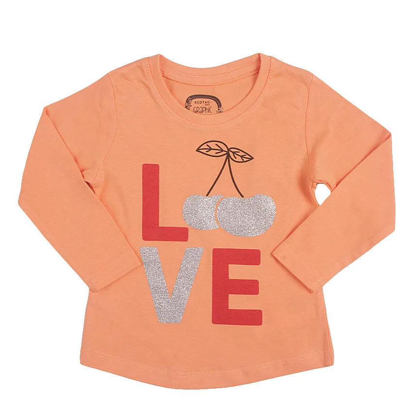 REDTAG Girl's Orange Casual T-Shirts