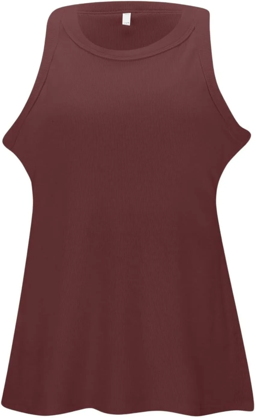 Ribbed Knit Tank Tops with Built in Bra for Women Casual Crew Neck Sleeveless Shirts Basic Workout Camisole Tees 2025