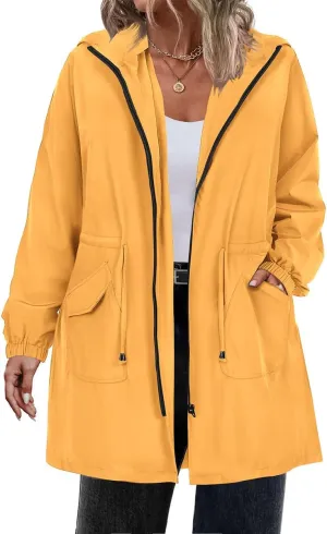 RITERA Plus Size Women Jacket Plus Size Long Raincoat Lightweight Hooded Windbreaker Waterproof Jackets Pockets XL-5XL