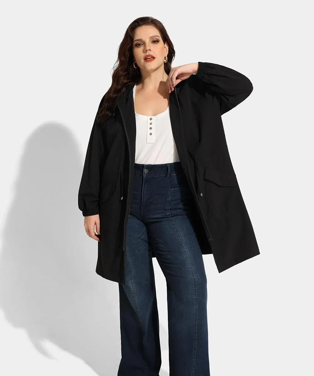 RITERA Plus Size Women Jacket Plus Size Long Raincoat Lightweight Hooded Windbreaker Waterproof Jackets Pockets XL-5XL
