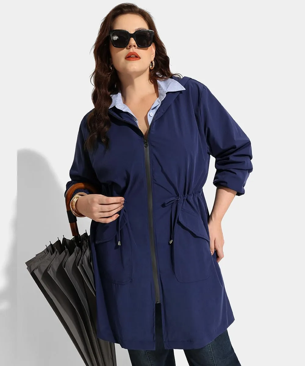 RITERA Plus Size Women Jacket Plus Size Long Raincoat Lightweight Hooded Windbreaker Waterproof Jackets Pockets XL-5XL