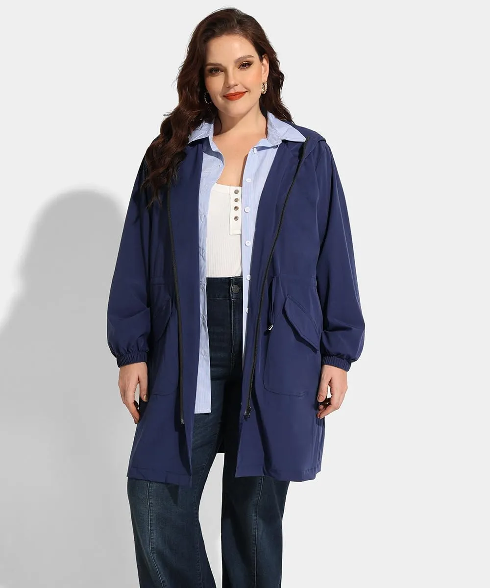 RITERA Plus Size Women Jacket Plus Size Long Raincoat Lightweight Hooded Windbreaker Waterproof Jackets Pockets XL-5XL