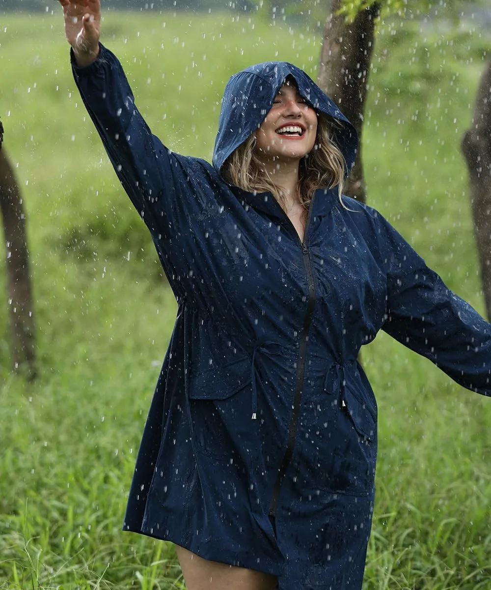 RITERA Plus Size Women Jacket Plus Size Long Raincoat Lightweight Hooded Windbreaker Waterproof Jackets Pockets XL-5XL