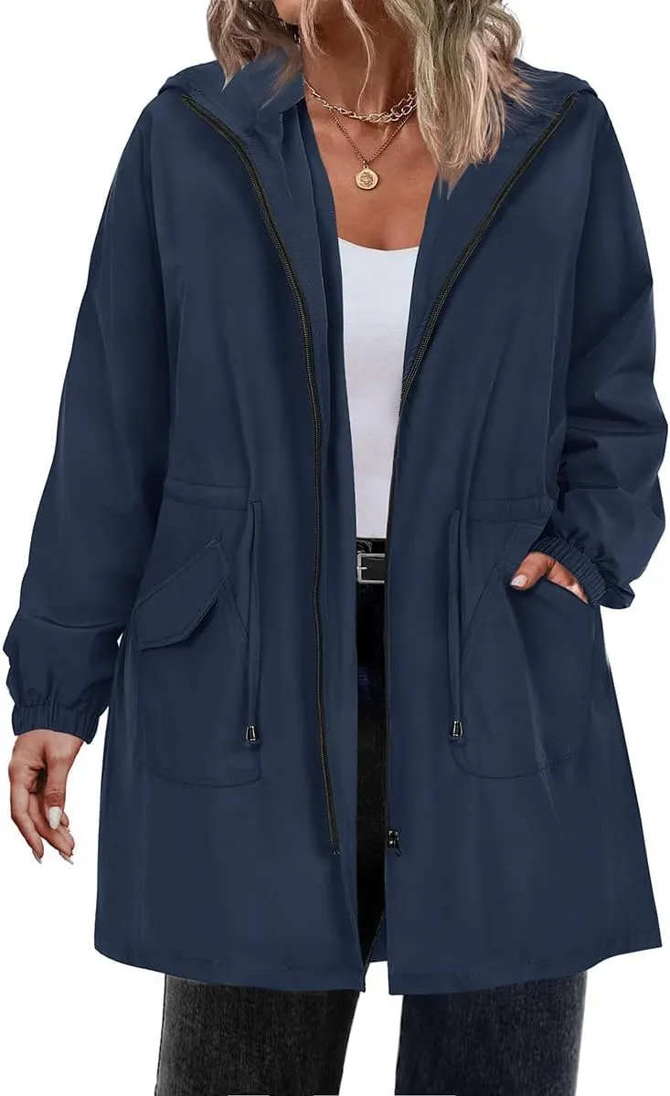 RITERA Plus Size Women Jacket Plus Size Long Raincoat Lightweight Hooded Windbreaker Waterproof Jackets Pockets XL-5XL