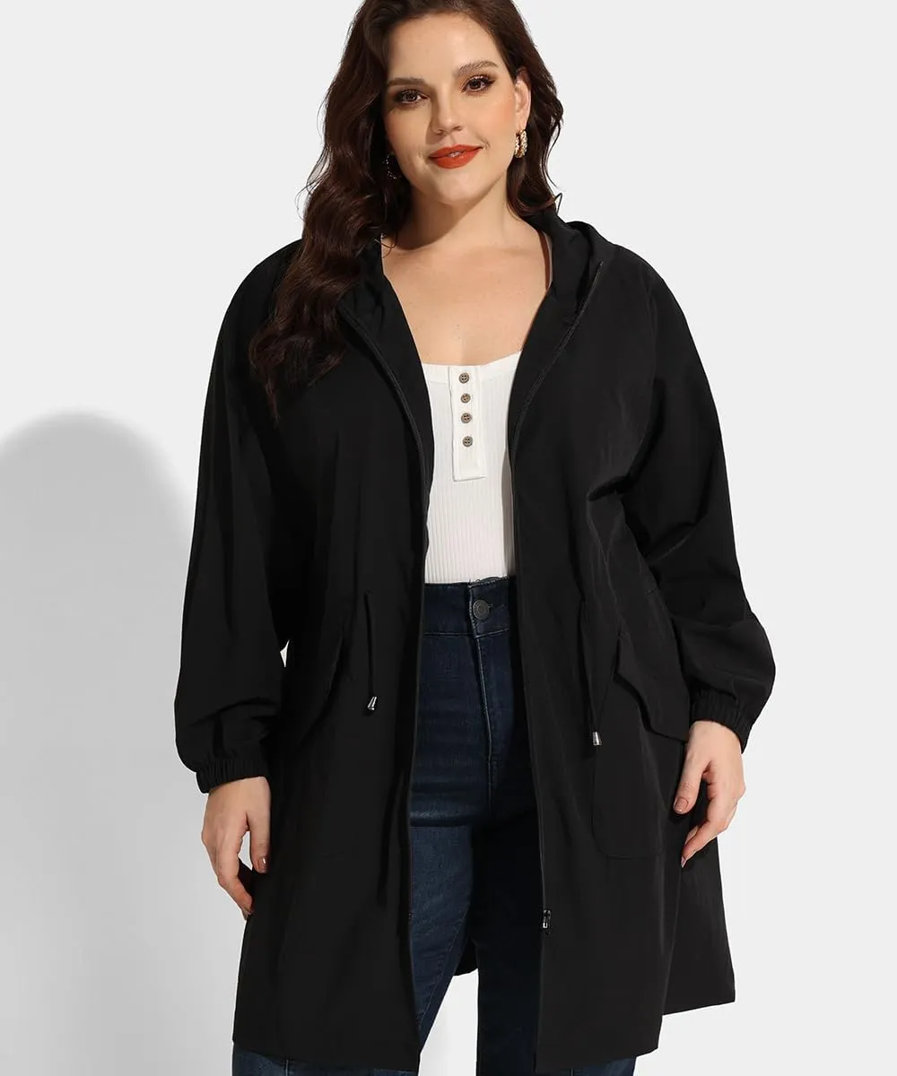 RITERA Plus Size Women Jacket Plus Size Long Raincoat Lightweight Hooded Windbreaker Waterproof Jackets Pockets XL-5XL