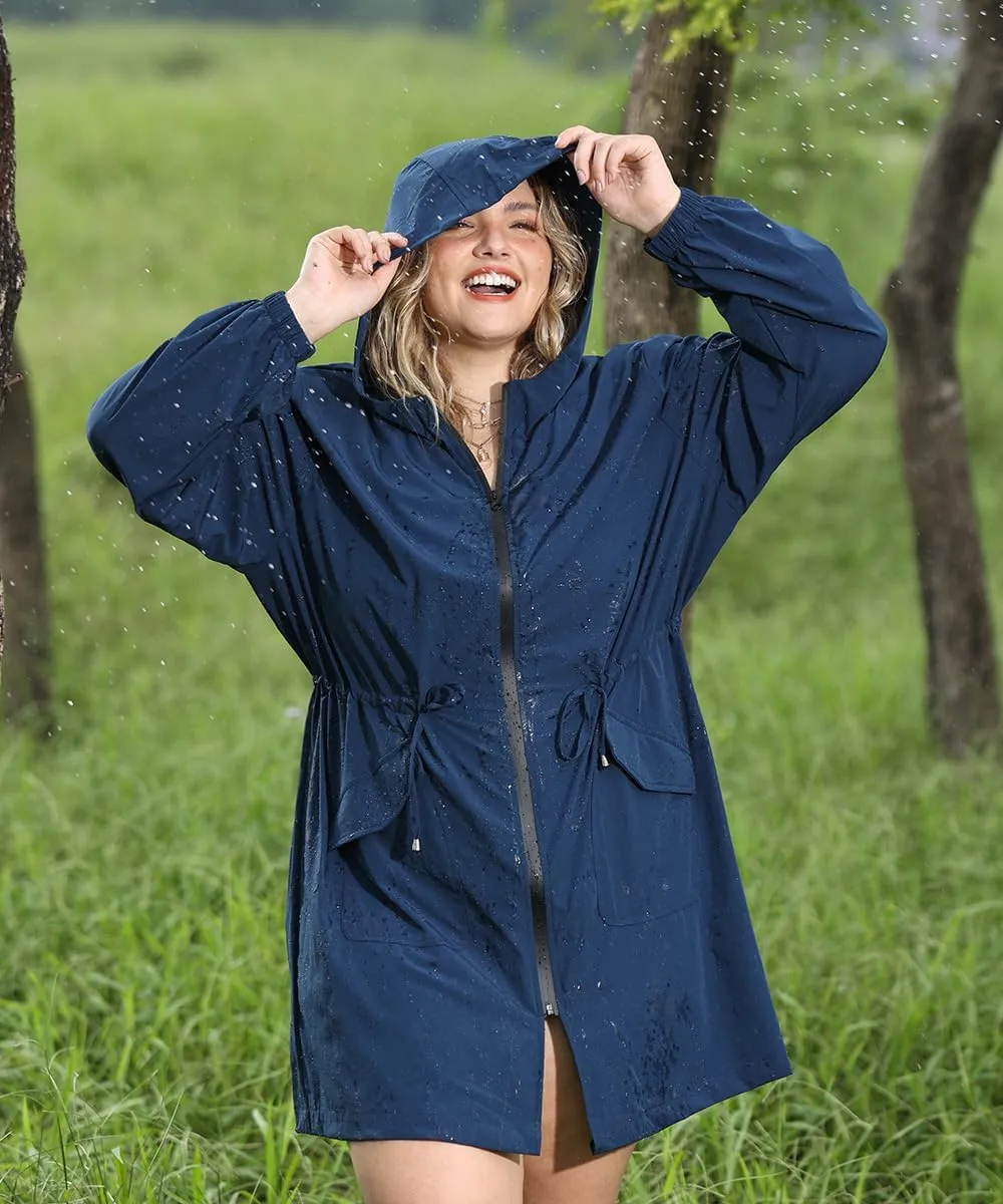 RITERA Plus Size Women Jacket Plus Size Long Raincoat Lightweight Hooded Windbreaker Waterproof Jackets Pockets XL-5XL