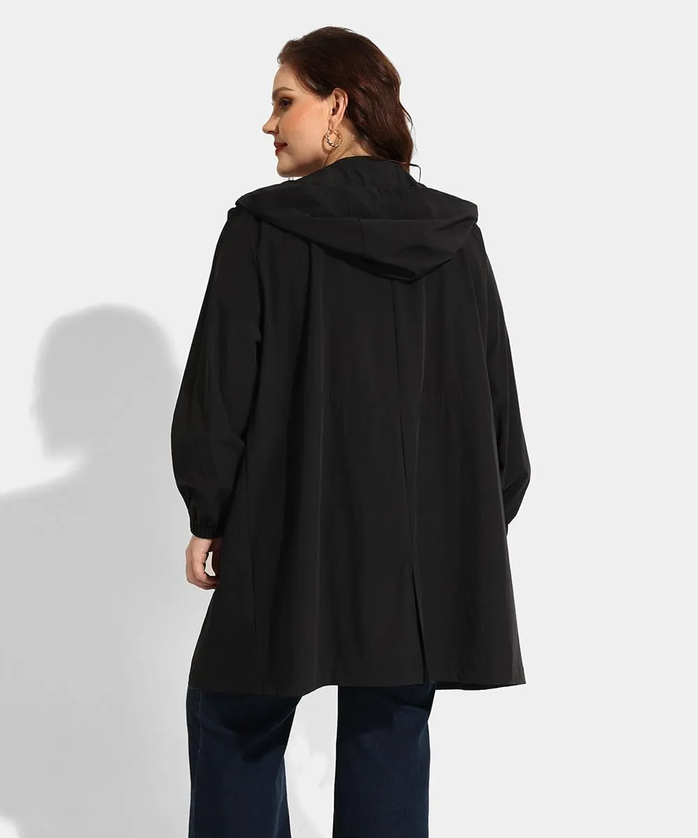 RITERA Plus Size Women Jacket Plus Size Long Raincoat Lightweight Hooded Windbreaker Waterproof Jackets Pockets XL-5XL