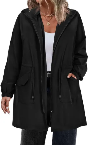 RITERA Plus Size Women Jacket Plus Size Long Raincoat Lightweight Hooded Windbreaker Waterproof Jackets Pockets XL-5XL