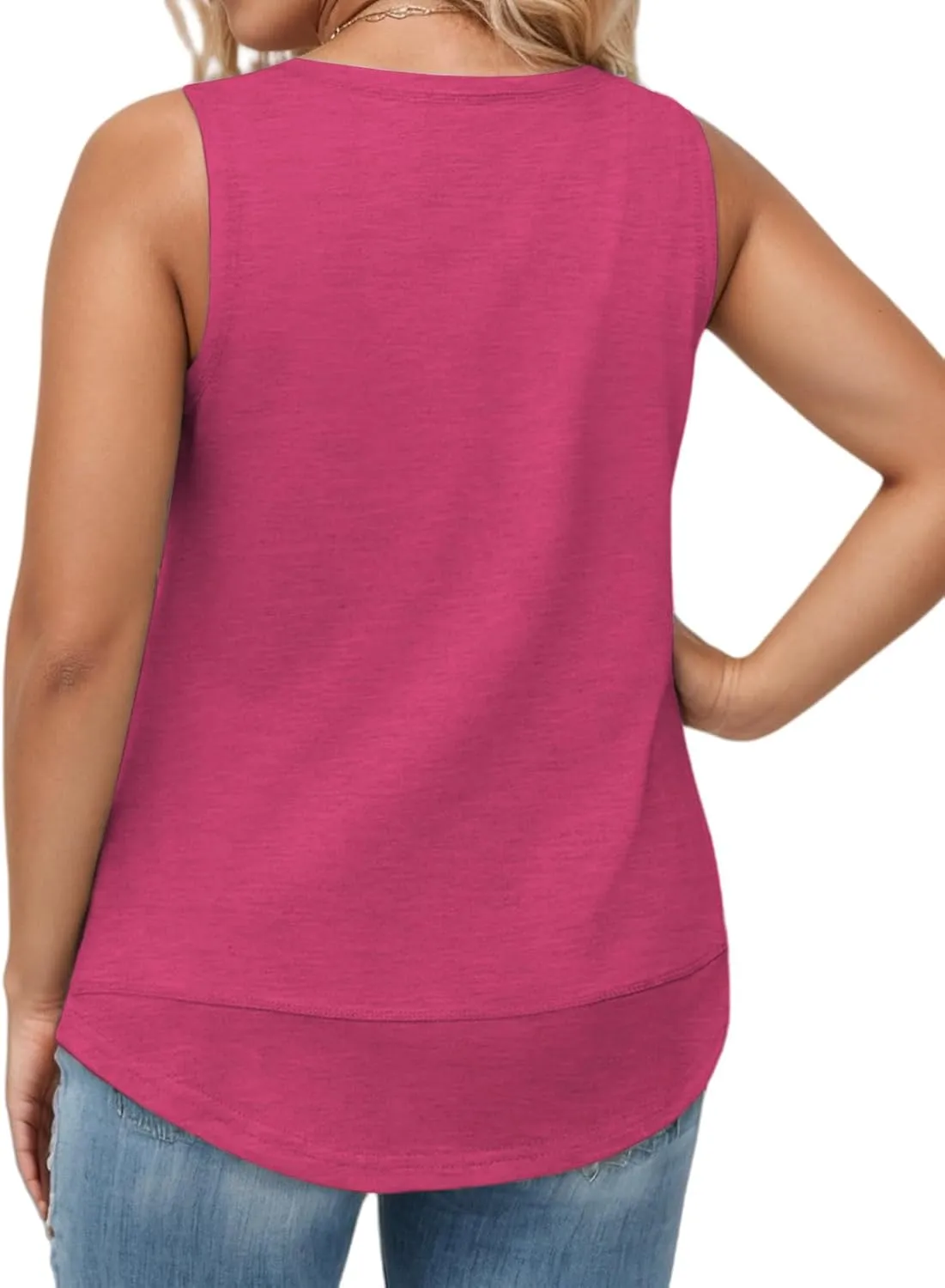 ROSRISS Plus Size Tank Tops for Women Summer Sleeveless T Shirts Loose Fit Crew Neck Tees Flowy Curved Hem Blouses XL-5XL