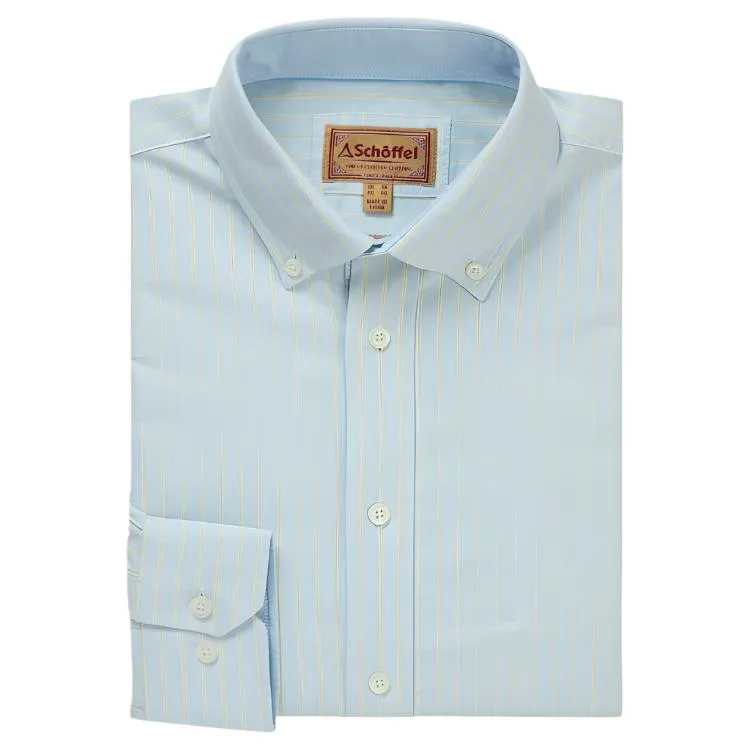 Schoffel Holt Soft Oxford Tailored Shirt - Pale Blue/Lemon Stripe