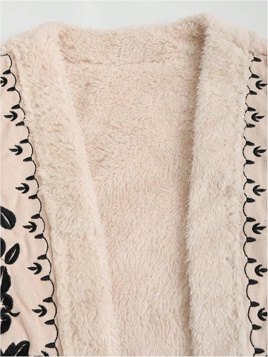 SHENHE Women's Floral Embroidered Fuzzy Outerwear Vest Open Front Sleeveless Fleece Jacket Coat