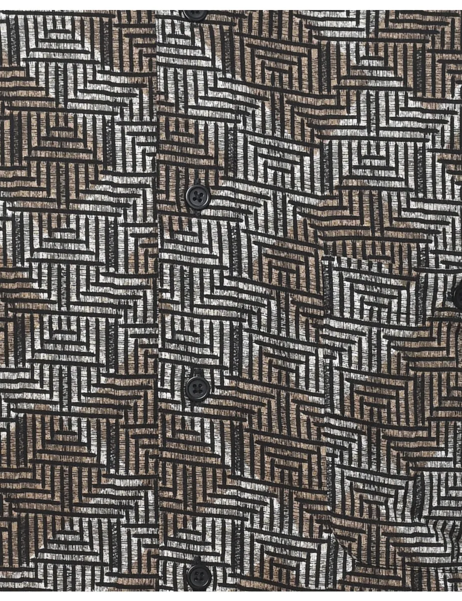 Short Sleeve Grey & Brown Patterned Shirt - XL
