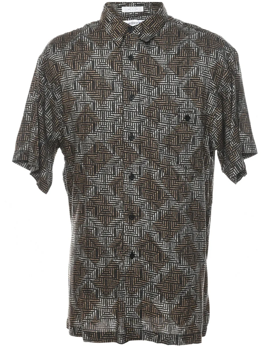 Short Sleeve Grey & Brown Patterned Shirt - XL