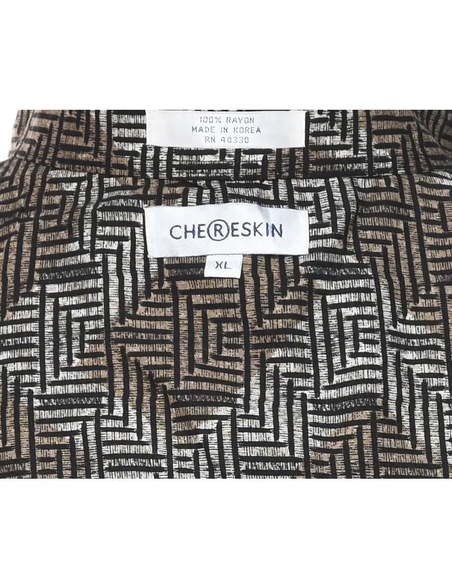 Short Sleeve Grey & Brown Patterned Shirt - XL