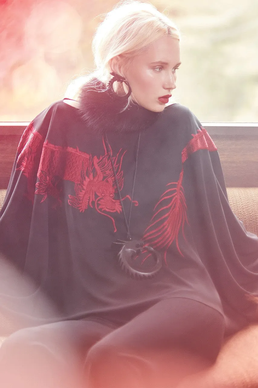 Solid Silky Soft Dragon Embroidery Top