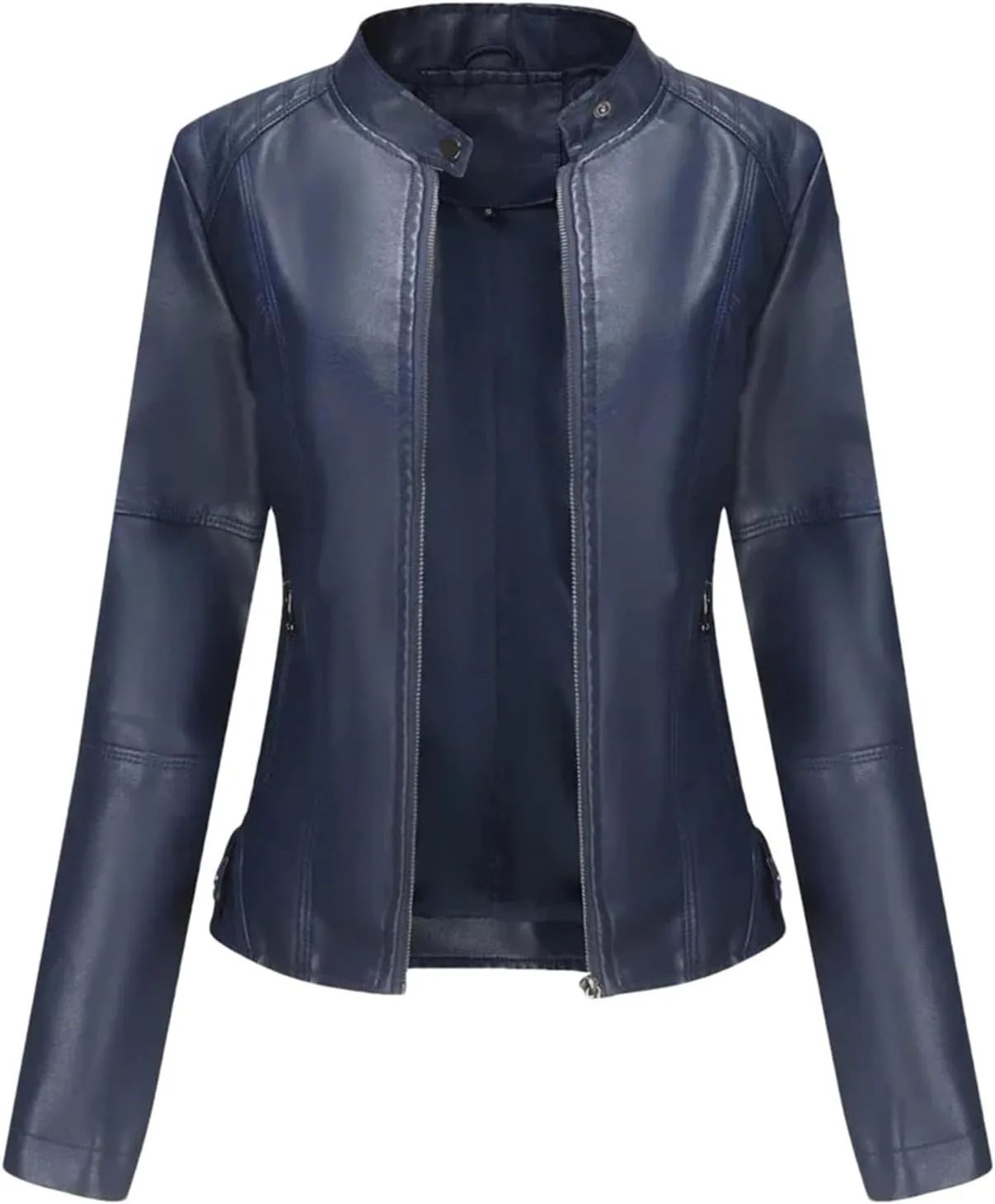 Spring Autumn Woman Leather Jacket Slim Stand Collar Solid Faux Locomotive Oversize PU Coat Tops