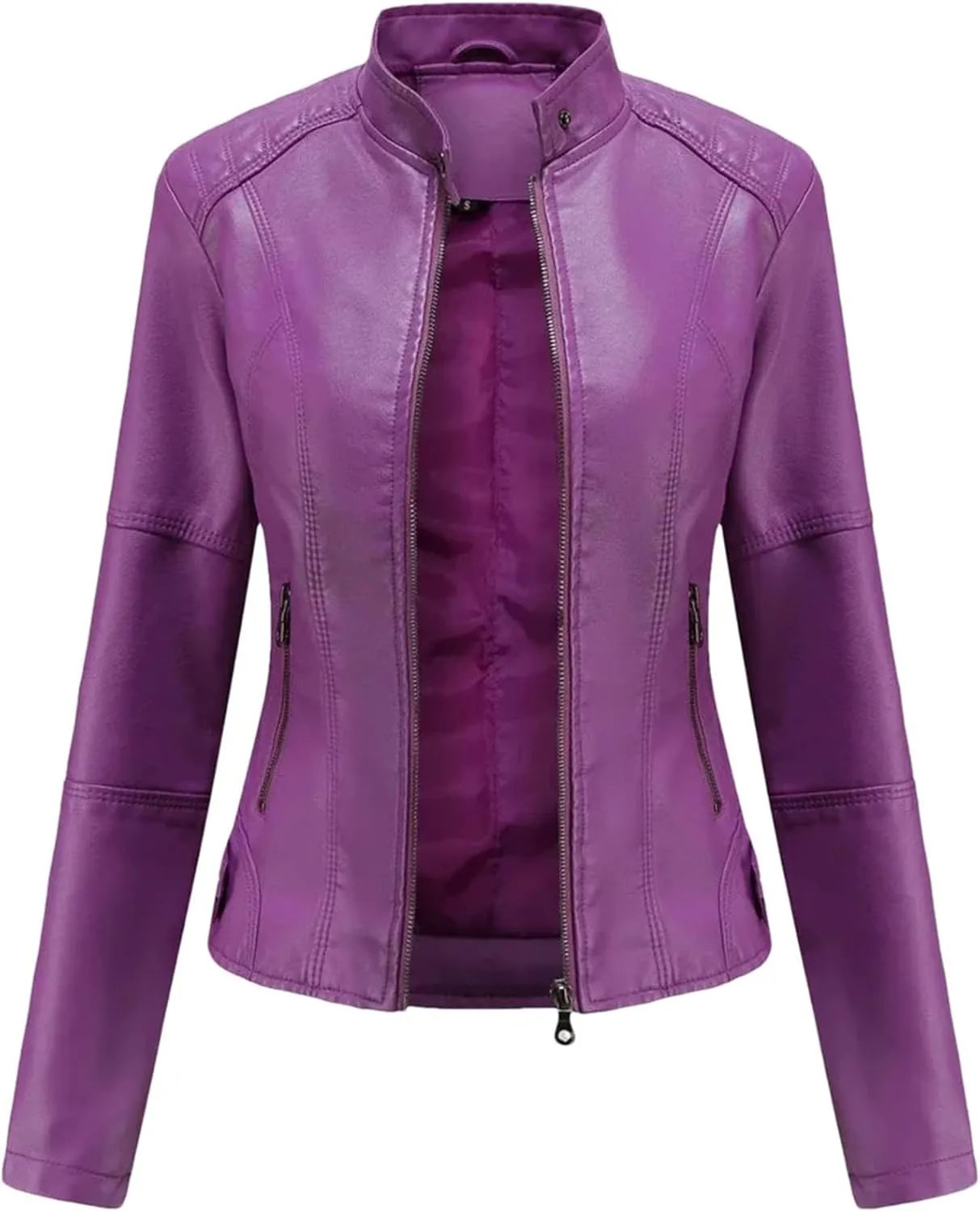 Spring Autumn Woman Leather Jacket Slim Stand Collar Solid Faux Locomotive Oversize PU Coat Tops