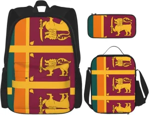 Sri Lanka Flag Backpack set (3-piece set) - student school bag   pencil case   lunch bag, large capacity backpack