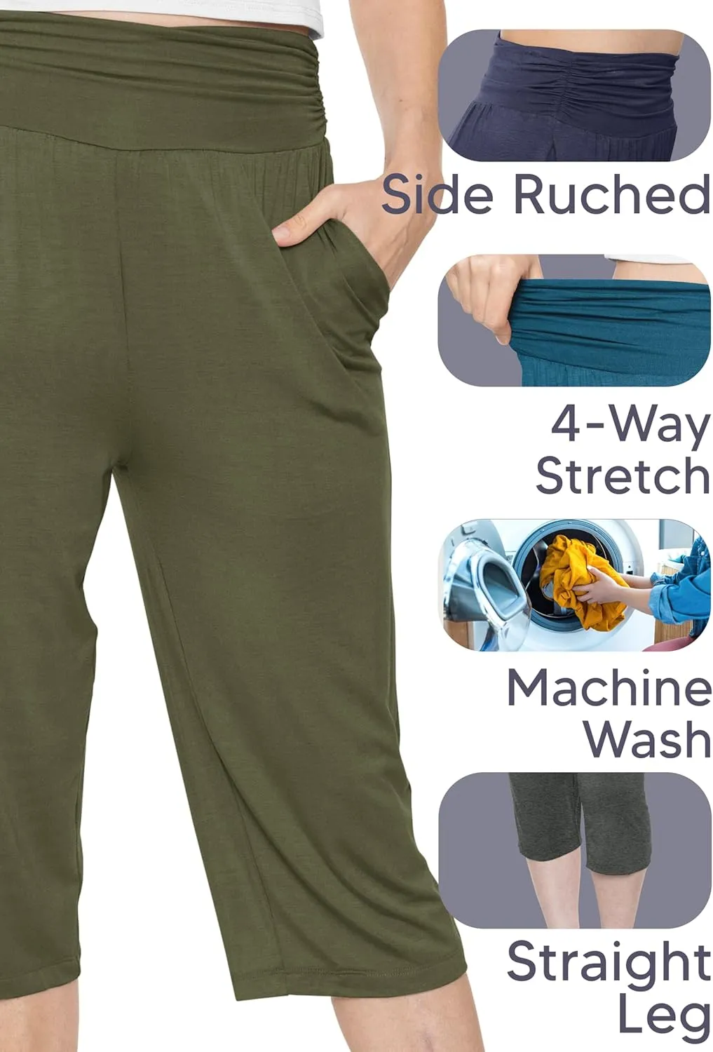 STRETCH IS COMFORT Women's Straight Leg and Flowy Gaucho Pants with Pockets | Small-5X
