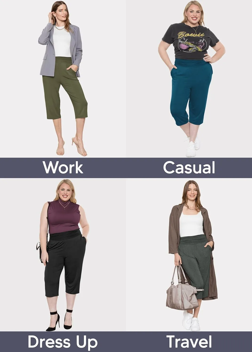 STRETCH IS COMFORT Women's Straight Leg and Flowy Gaucho Pants with Pockets | Small-5X