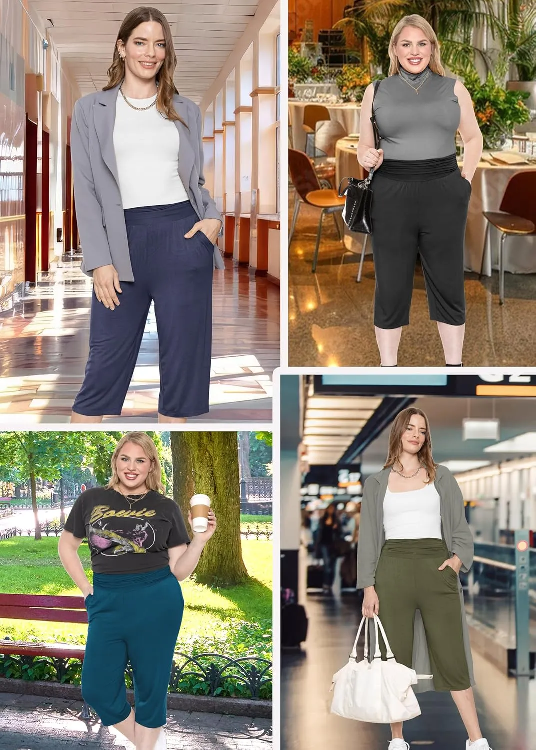 STRETCH IS COMFORT Women's Straight Leg and Flowy Gaucho Pants with Pockets | Small-5X