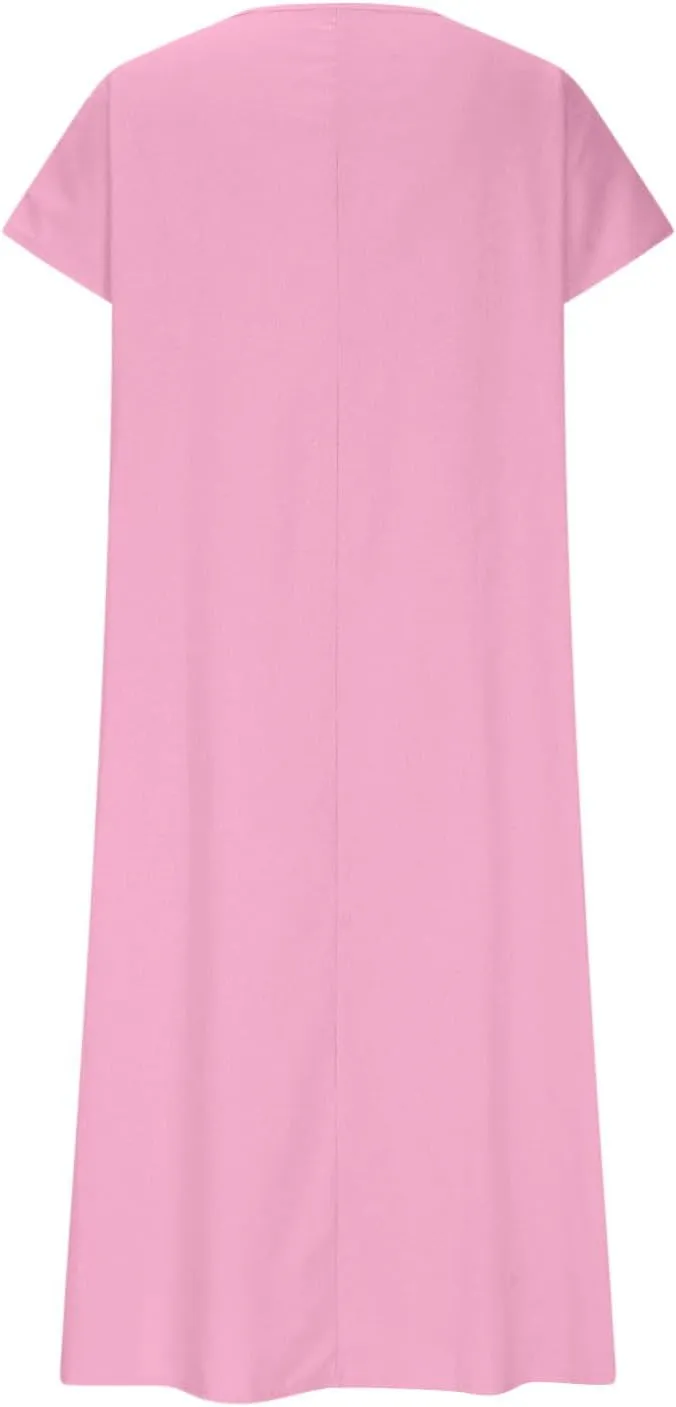 Summer Dresses for Women 2025 Flowy Trendy Casual Cotton Linen Dresses Beach Short Sleeve Vacation Maxi Sundresses