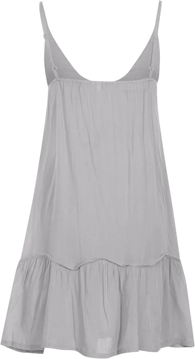 Sundresses for Women 2024 Trendy v Neck Pleated Adjustable Spaghetti Strap Beach Dress Backless Sexy Short Dress