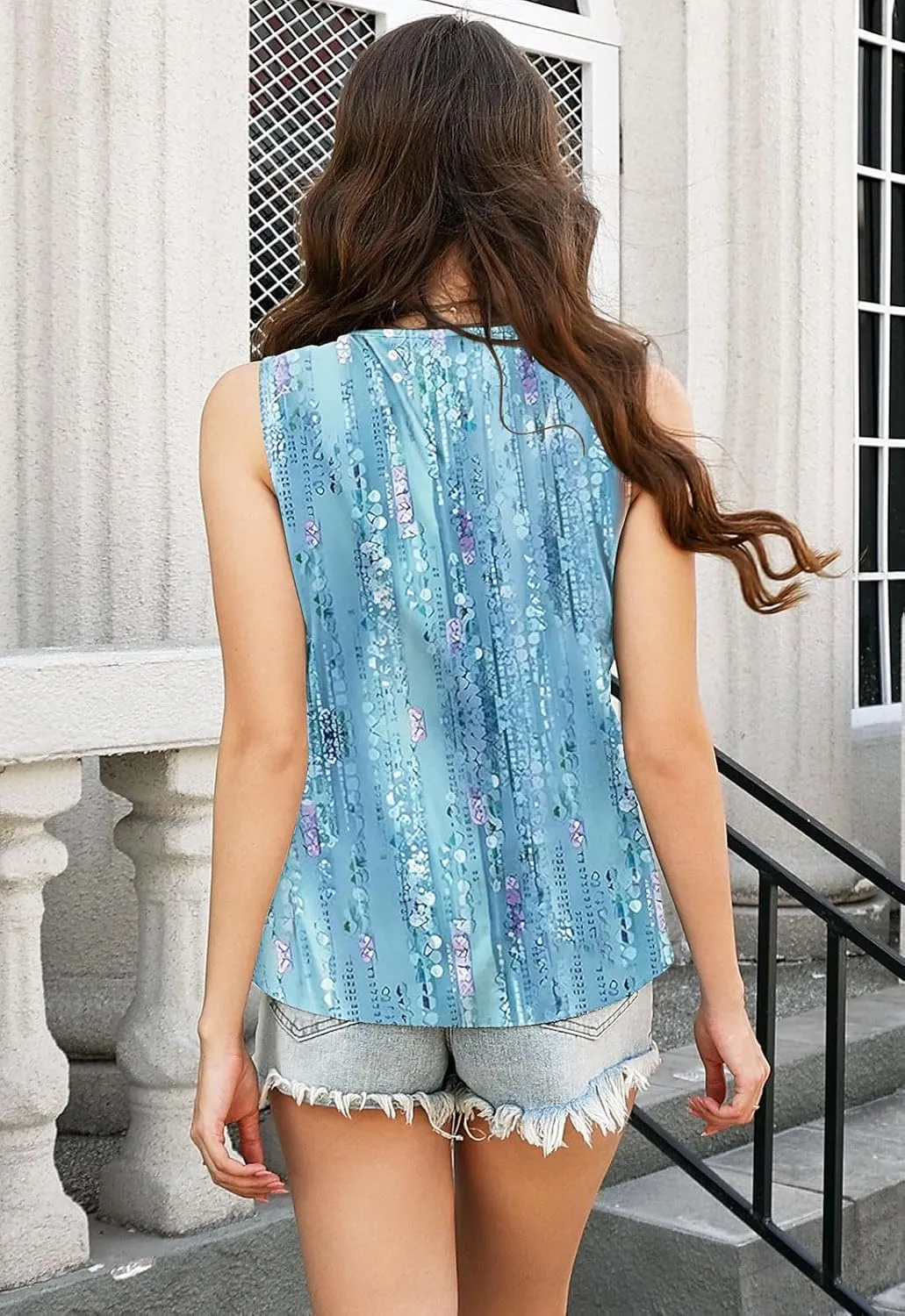 Tank Tops for Women 2025 Summer Top Pleated Shirts Dressy Casual Loose Fit V-Neck Button Down Sleeveless Tshirt Blouse