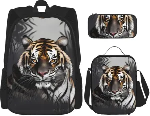 Tiger at rest Backpack set (3-piece set) - student school bag   pencil case   lunch bag, large capacity backpack