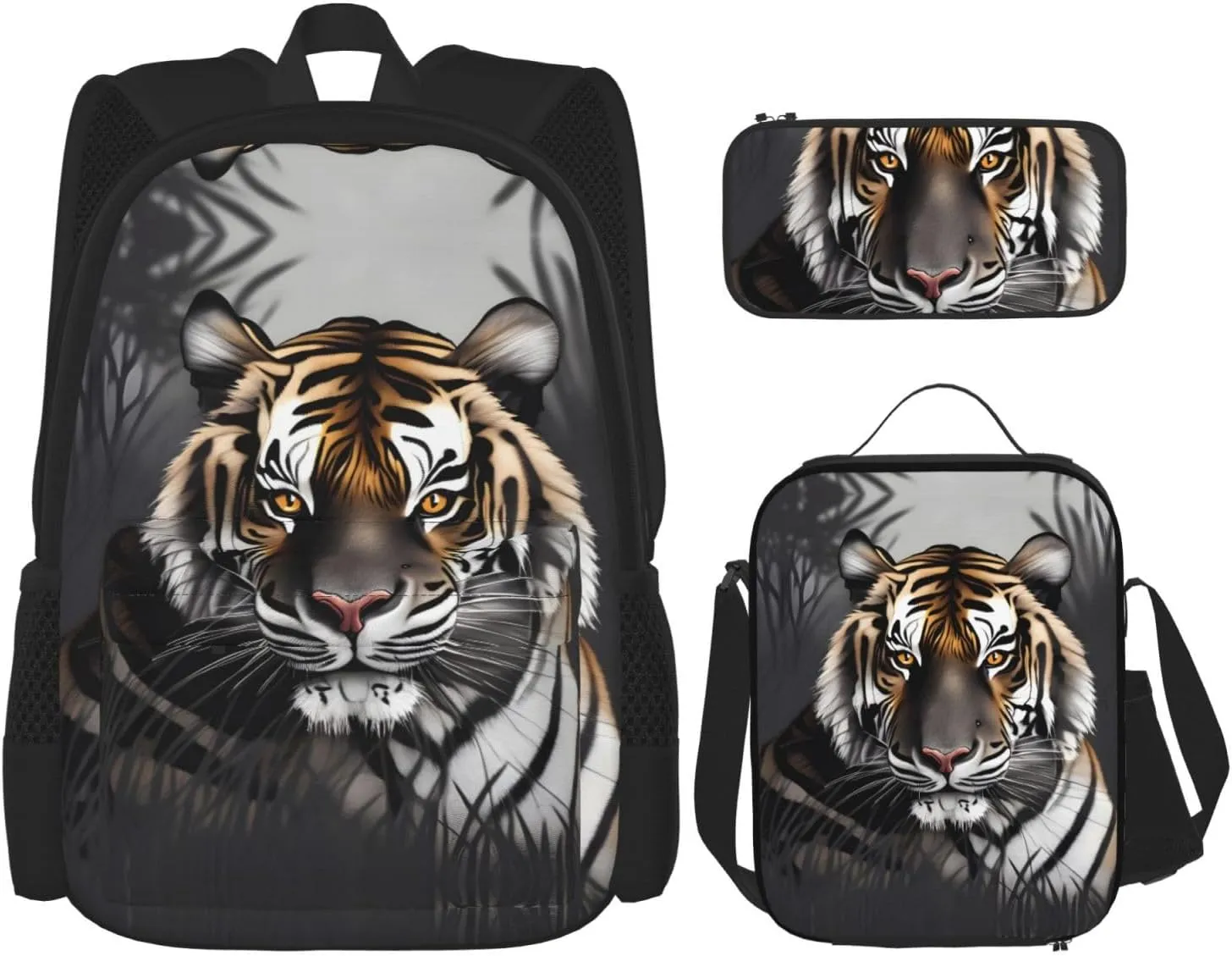 Tiger at rest Backpack set (3-piece set) - student school bag   pencil case   lunch bag, large capacity backpack