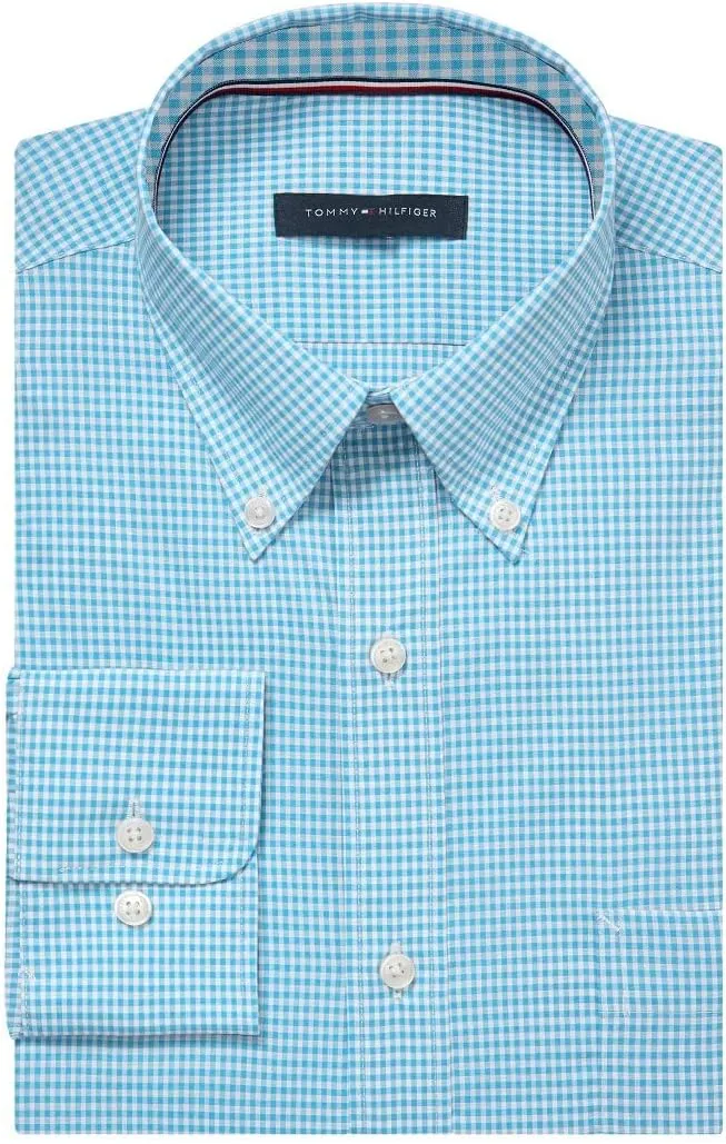 Tommy Hilfiger Men's Regular Fit Non Iron Gingham Dress Shirt - Amazon Exclusive