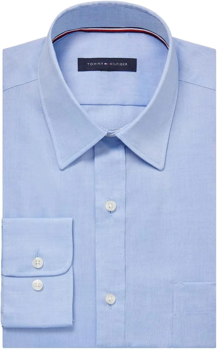 Tommy Hilfiger Men's Regular Fit Non Iron Solid Dress Shirt - Amazon Exclusive