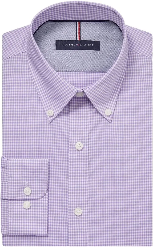 Tommy Hilfiger Men's Slim Fit Non Iron Gingham Dress Shirt - Amazon Exclusive