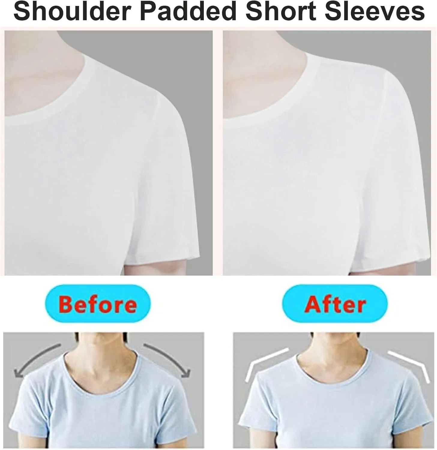 Tops Tees Short Sleeves 2 in 1 Built-in Shoulder Pad Women T-Shirts Leisure Woman T Shirt for Female,Black-Medium