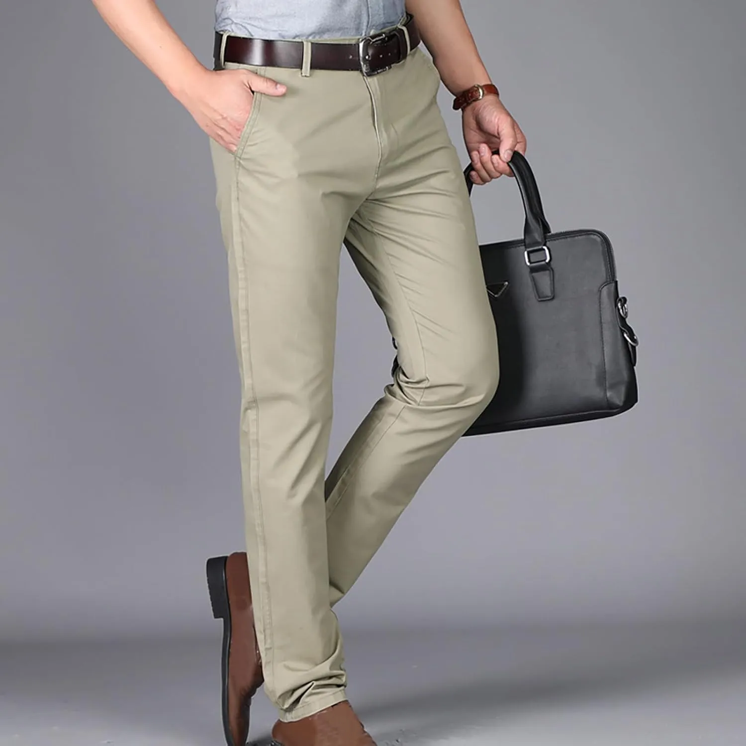 Uillui Business Casual Mens Dress Pants Slim Fit Stretch Chino Pant Straight Leg Work Suit Pants Big and Tall Comfort Slacks