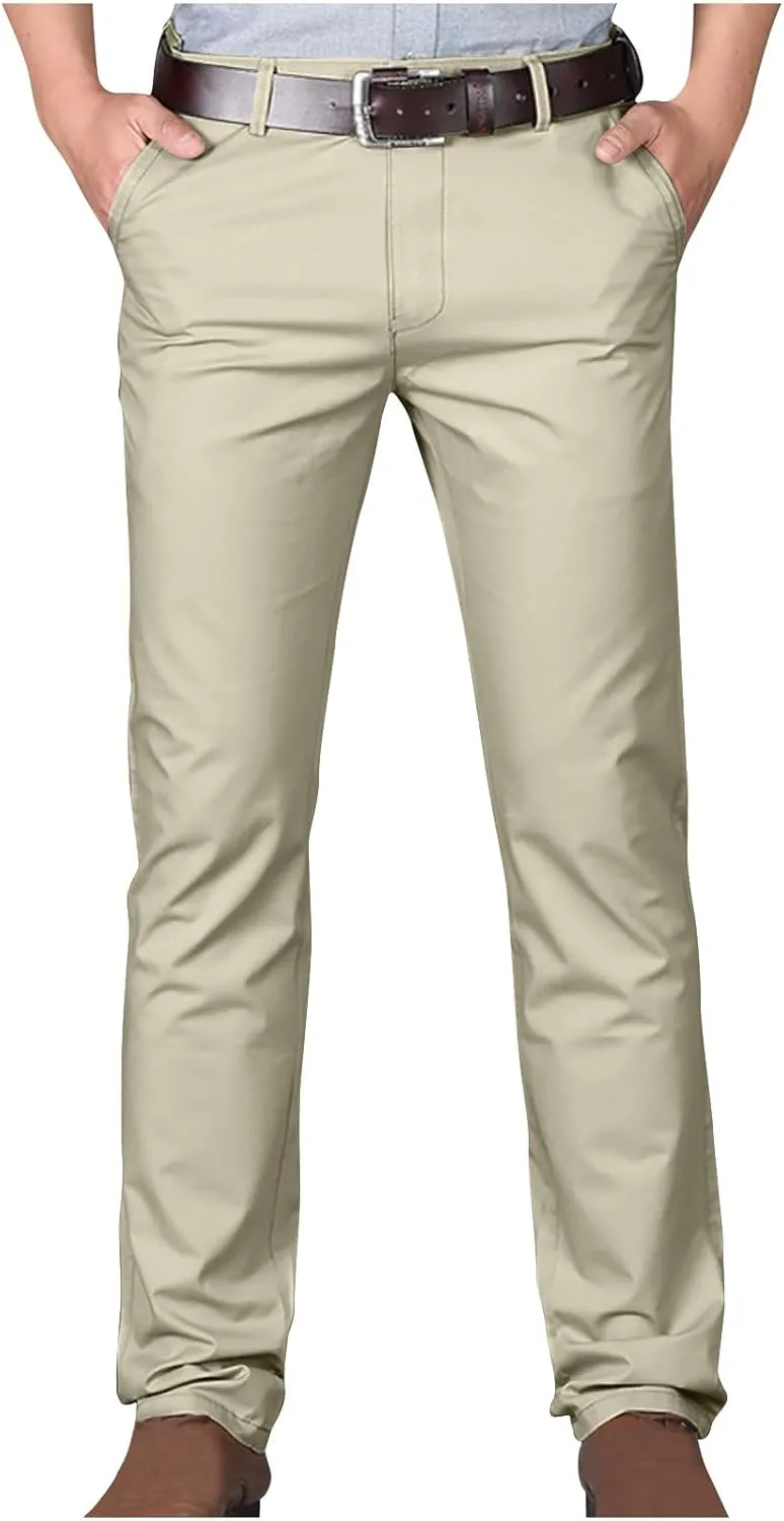 Uillui Business Casual Mens Dress Pants Slim Fit Stretch Chino Pant Straight Leg Work Suit Pants Big and Tall Comfort Slacks