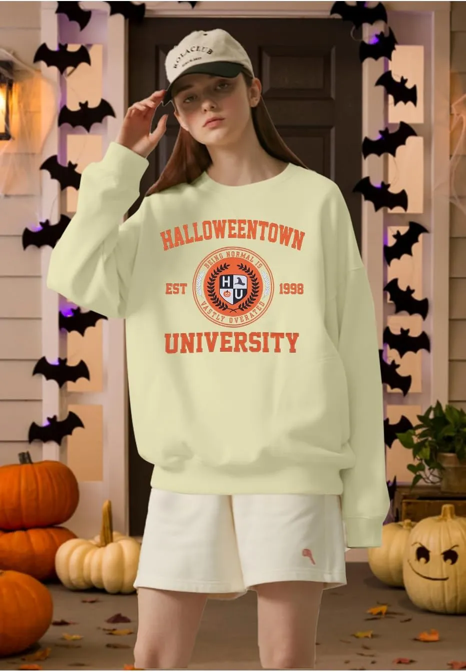 UNIQUEONE Halloween Sweatshirts for Women Oversized: Halloweentown University Sweater Spooky Season Fall Pullover Sweatshirt