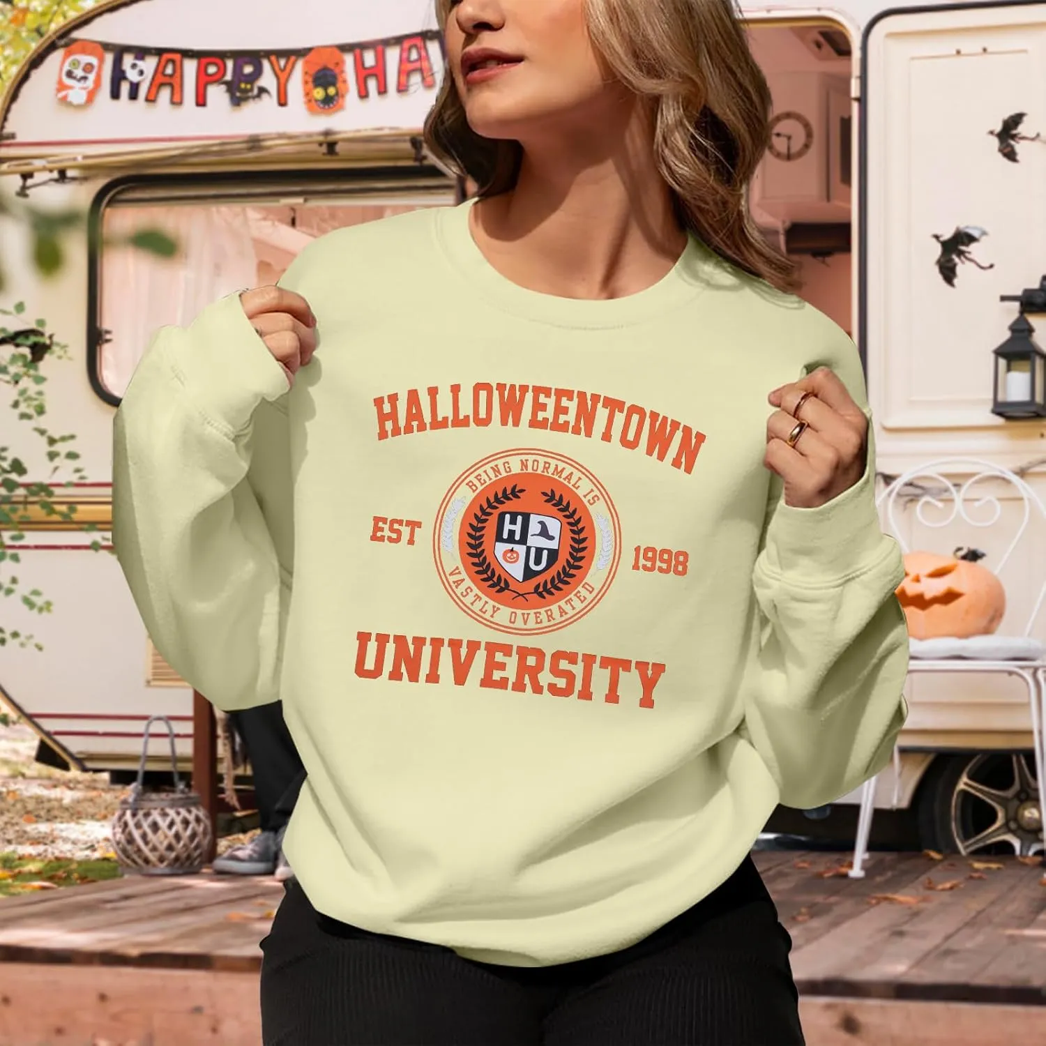 UNIQUEONE Halloween Sweatshirts for Women Oversized: Halloweentown University Sweater Spooky Season Fall Pullover Sweatshirt