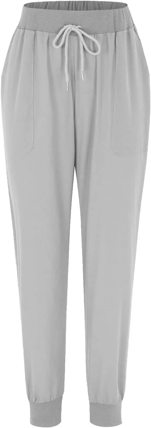 Wide Leg Casual Linen Pants for Women, Solid Color Cropped Capris Trouser with Pockets Comfort Yoga Soft Lounge Trousers