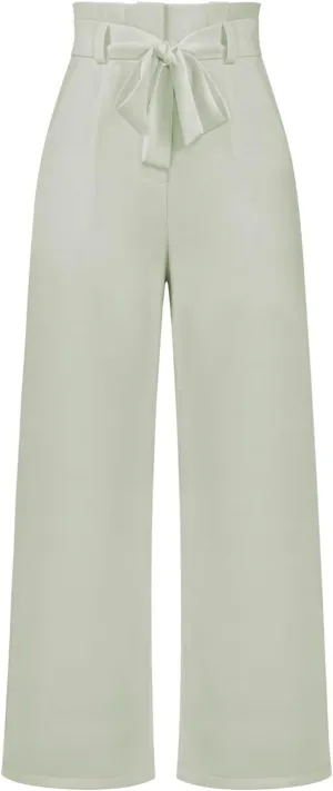 Wide Leg Work Pants for Women Dressy High Waist Bow Tiw Lace Up Baggy Pants Trendy Loose Fit Comfort Business Trousers