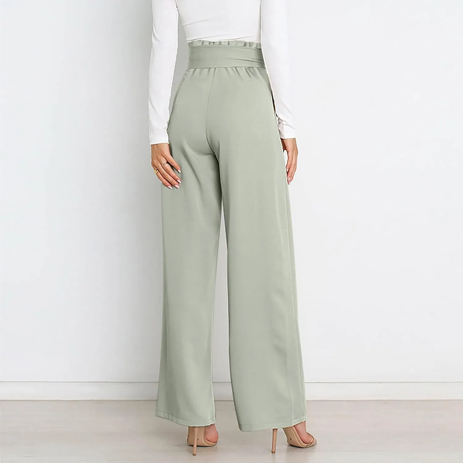 Wide Leg Work Pants for Women Dressy High Waist Bow Tiw Lace Up Baggy Pants Trendy Loose Fit Comfort Business Trousers