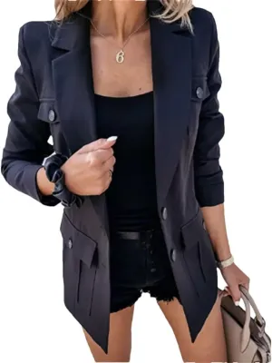 Women Office Single Breasted Button Blazer Coat Turn-Down Collar Jacket Long Sleeve Slim Cardigan
