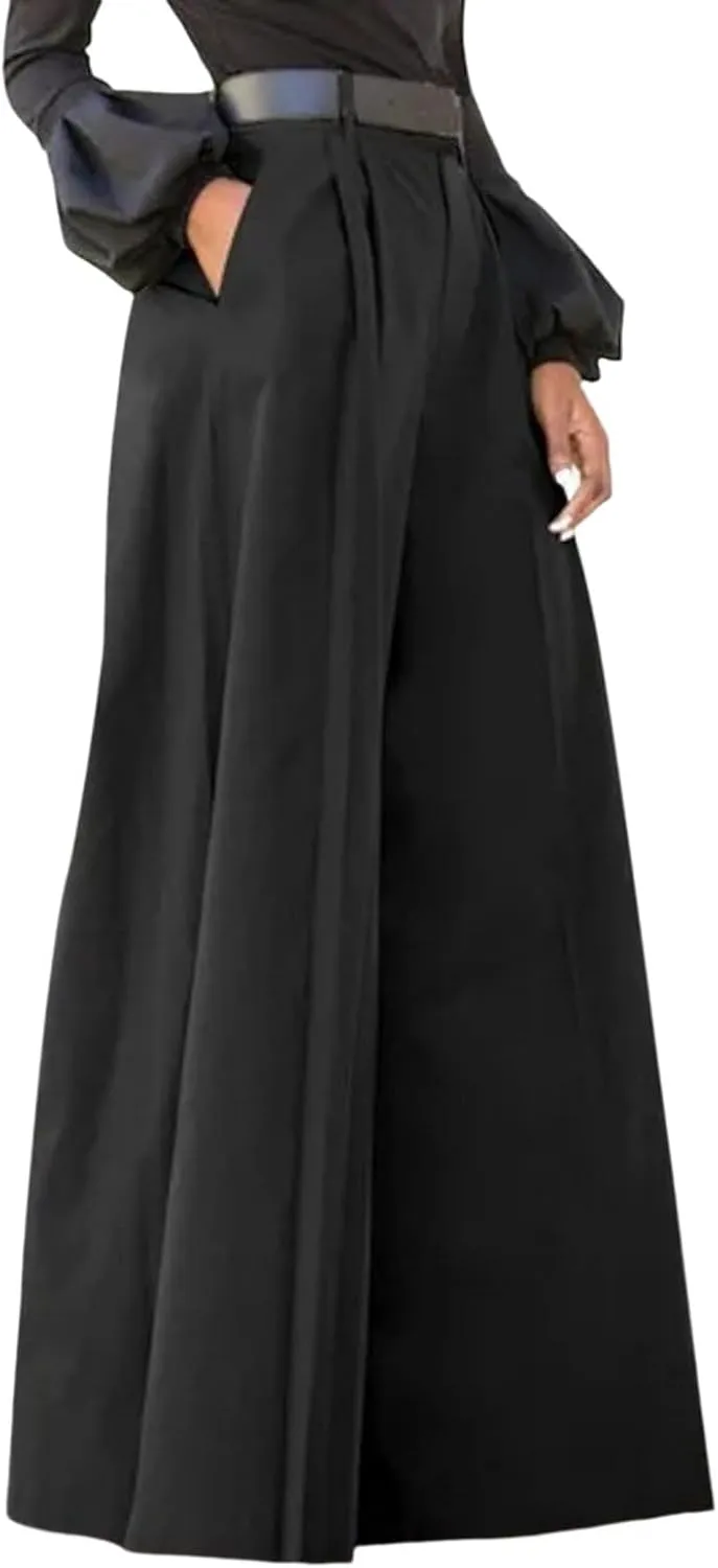 Women Pants Palazzo Pants Printed Cropped Linen Comfy Trousers with Pockets Fashion High Waist Wide Leg Trousers