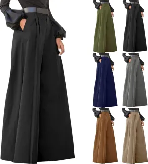 Women Pants Palazzo Pants Printed Cropped Linen Comfy Trousers with Pockets Fashion High Waist Wide Leg Trousers