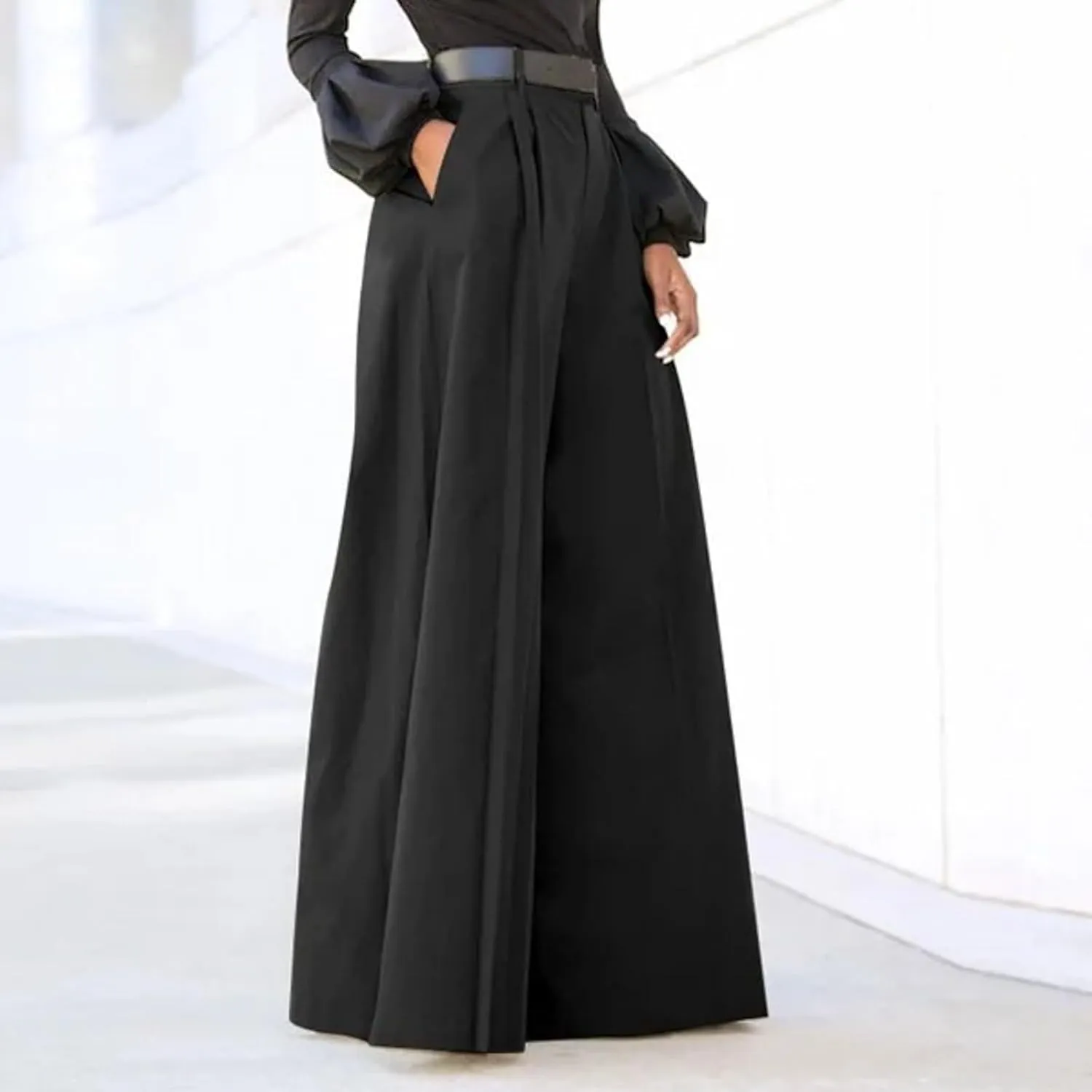 Women Pants Palazzo Pants Printed Cropped Linen Comfy Trousers with Pockets Fashion High Waist Wide Leg Trousers