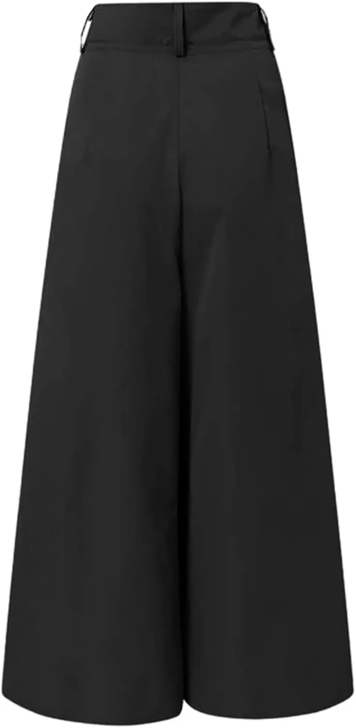 Women Pants Palazzo Pants Printed Cropped Linen Comfy Trousers with Pockets Fashion High Waist Wide Leg Trousers