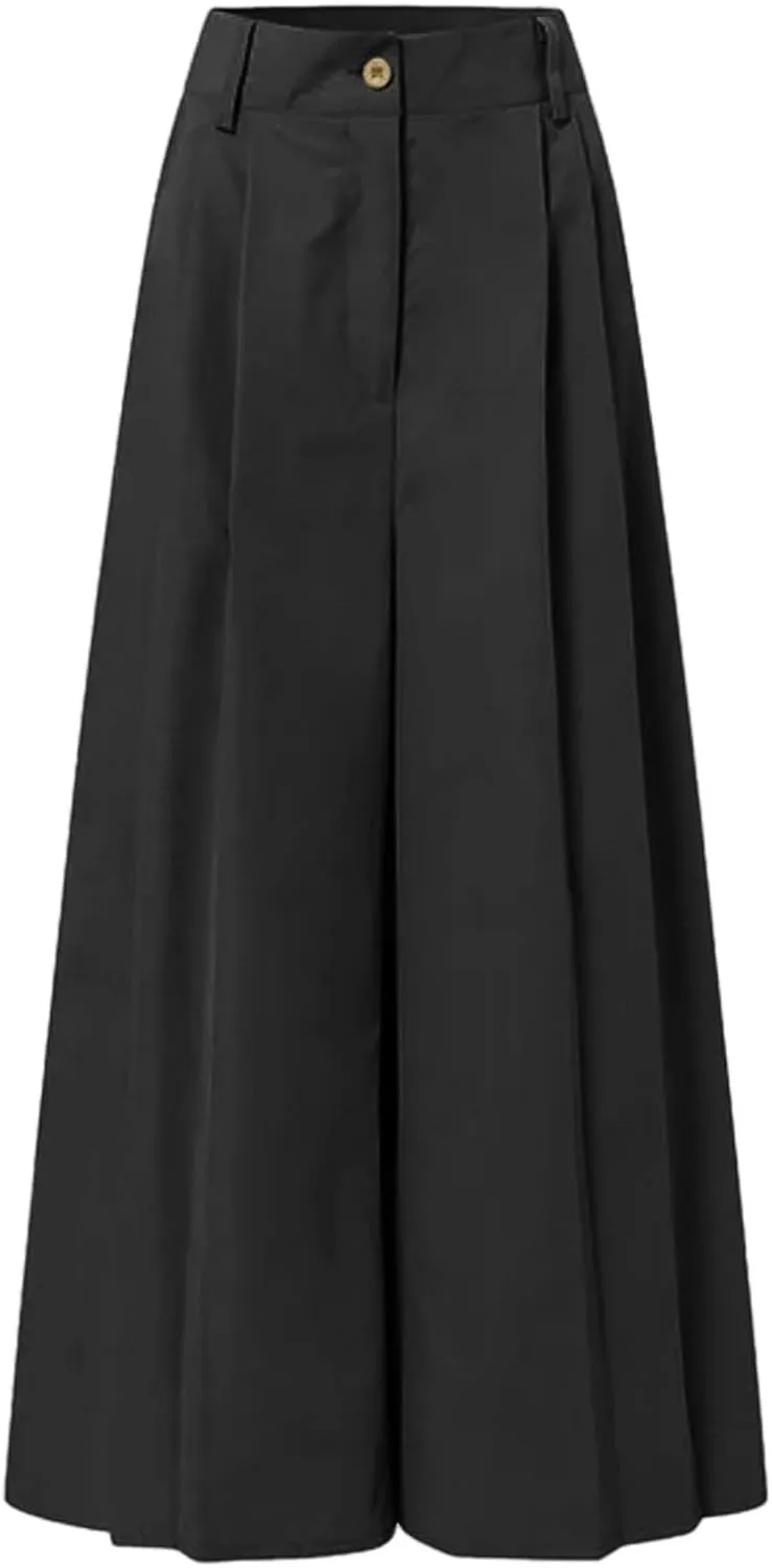 Women Pants Palazzo Pants Printed Cropped Linen Comfy Trousers with Pockets Fashion High Waist Wide Leg Trousers