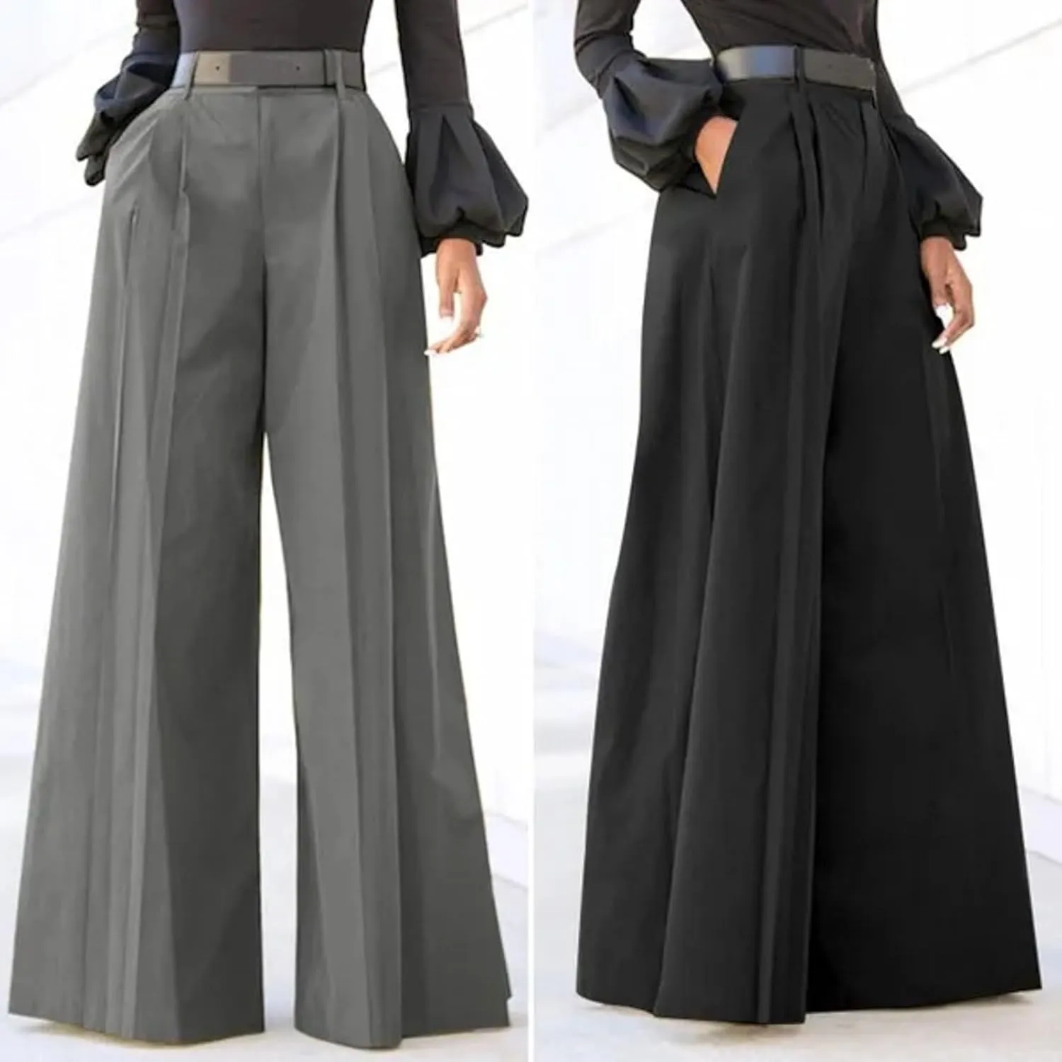Women Pants Palazzo Pants Printed Cropped Linen Comfy Trousers with Pockets Fashion High Waist Wide Leg Trousers