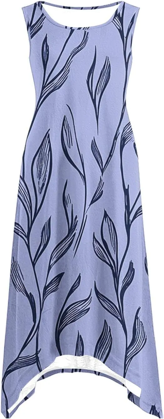 Women's Beach Sleeveless Midi Dress Summer Casual Tank Dresses Floral Print Loose A-Line Tank Sundress with Pockets