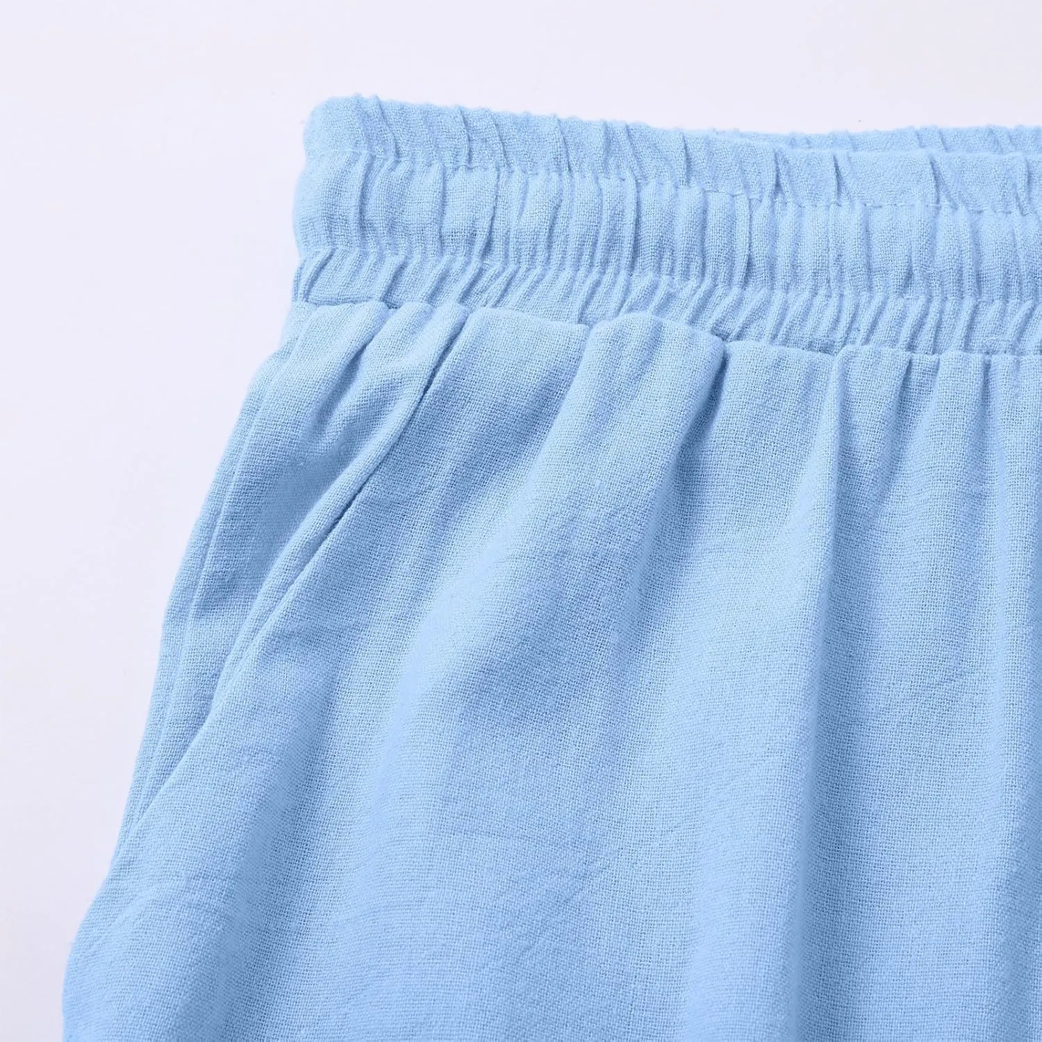 Women's Casual Cotton Linen Pants Summer Drawstring Elastic Waist Solid Plus Size Lounge Long Trousers with Pockets